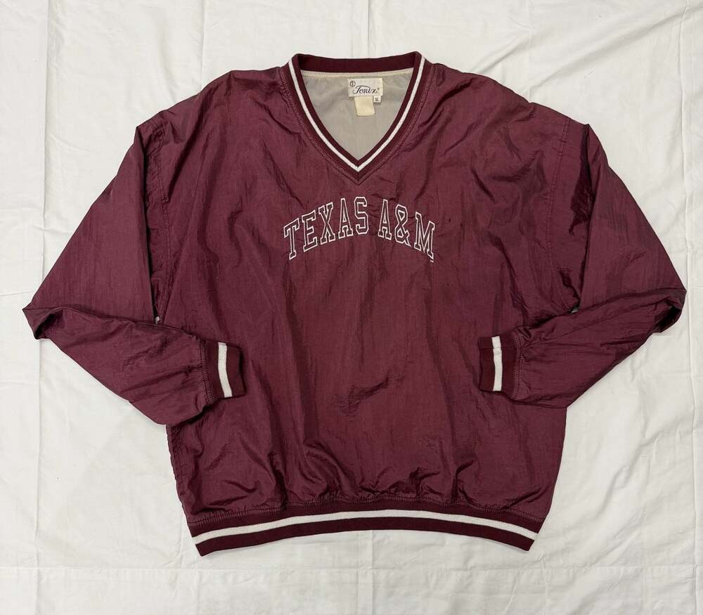Vintage Tonix Texas A&M University V-Neck Windbreaker Pullover Jacket XL